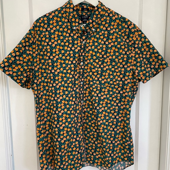 Mens J.Crew Outlet short sleeve button up shirt, w/chest pocket. Peach Print XL - Picture 1 of 7